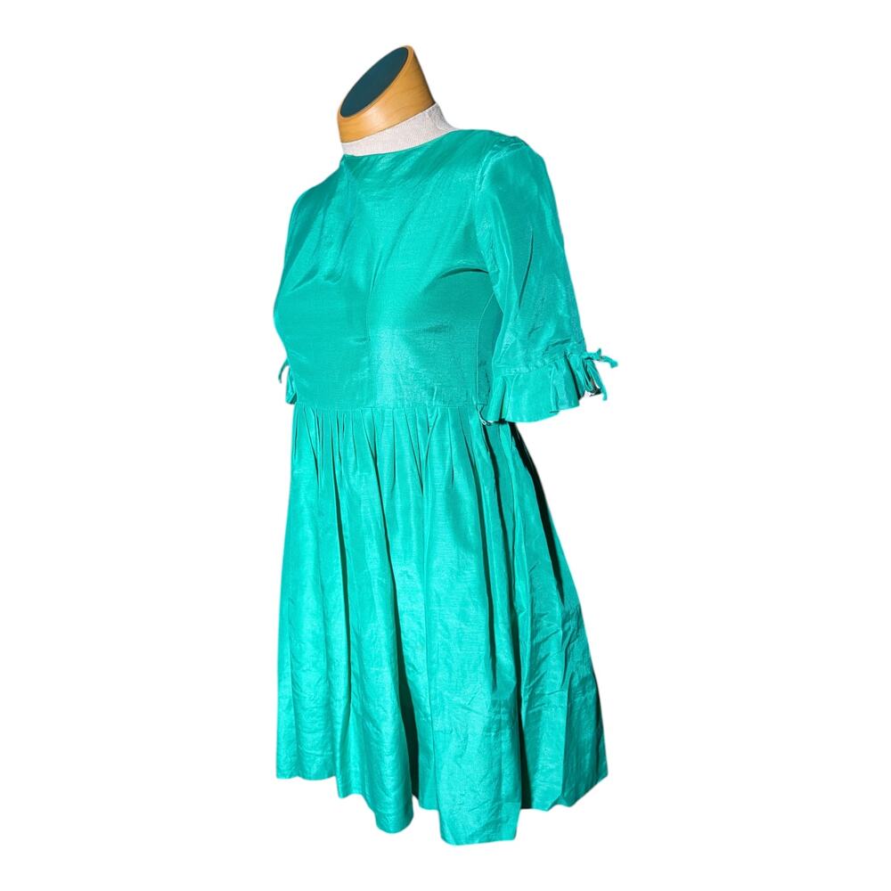 Vtg 1950s Semiteen Emerald Green Boat Neck Empire Waist Casual Mini Dress Sz 8